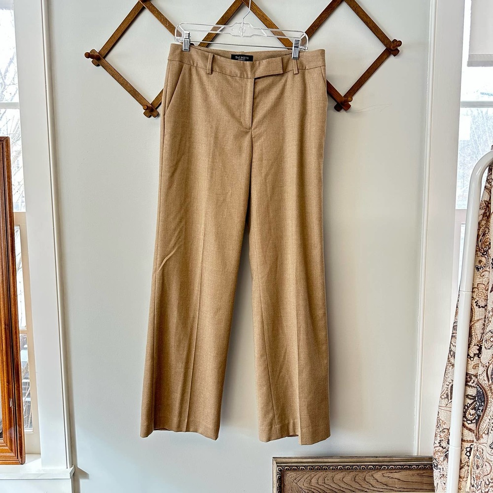Talbots • High Rise Tan Straight Leg Wool Trousers size 10L